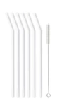 Słomki szklane białe zakrzywione 23cm zestaw 6 sztuk ze szczoteczką Vialli Design